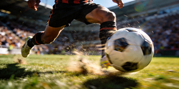 世界杯足球比赛精彩瞬间，球员射门特写